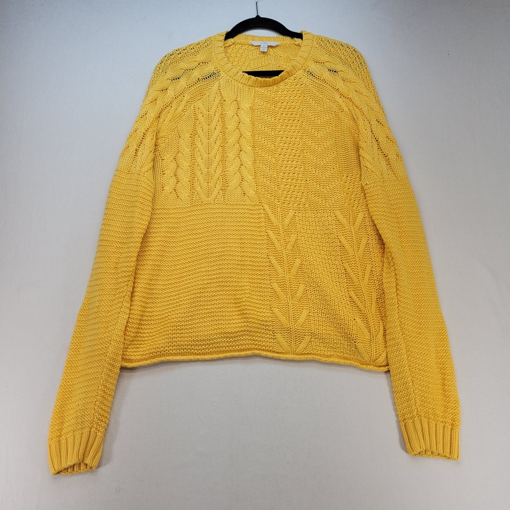 Time and Tru Sweater Womens XL 16-18 Yellow Cable Chunky Knit Mixed Stitch